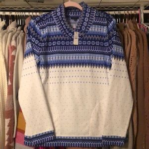 Talbots Blue and White Winter Fair Isle Sweatshirt